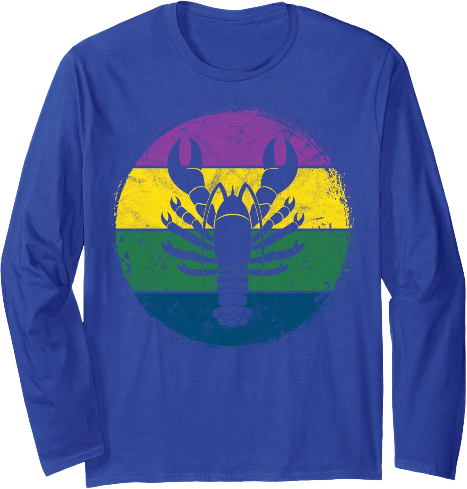 Circular Crawfish Silhouette Gift Crab Mardi Gras Long Sleeve Tshirt - Picture 5 of 5