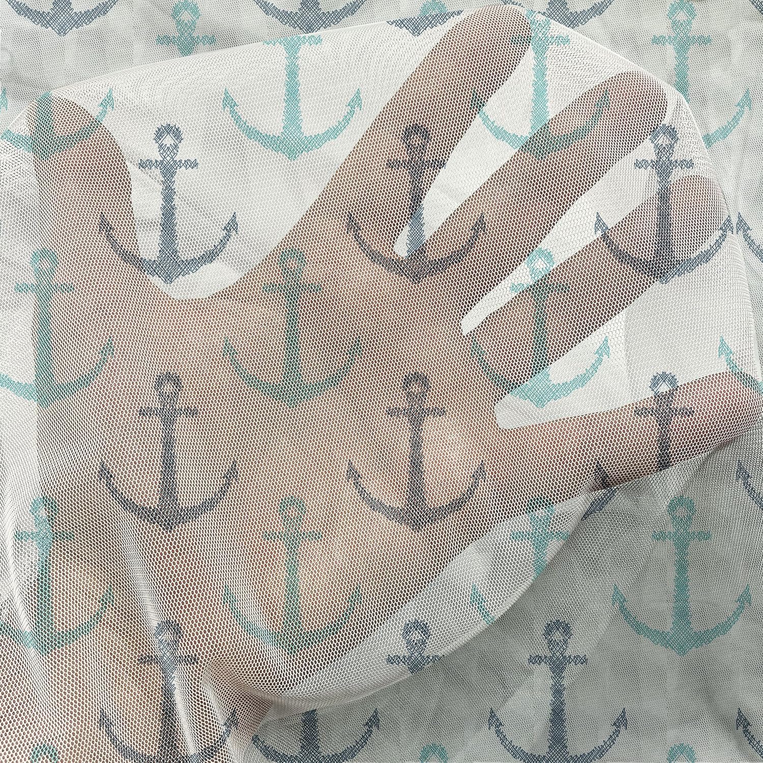 Lunarable Nautical Tulle Curtains with Rod Pocket, Line Art Hand Drawn Anchors Minimalism Inspired Maritime Pale Toned Image, Sheer Drape for Wedding Party 2 Panels, 108" x 63", Blue Seafoam