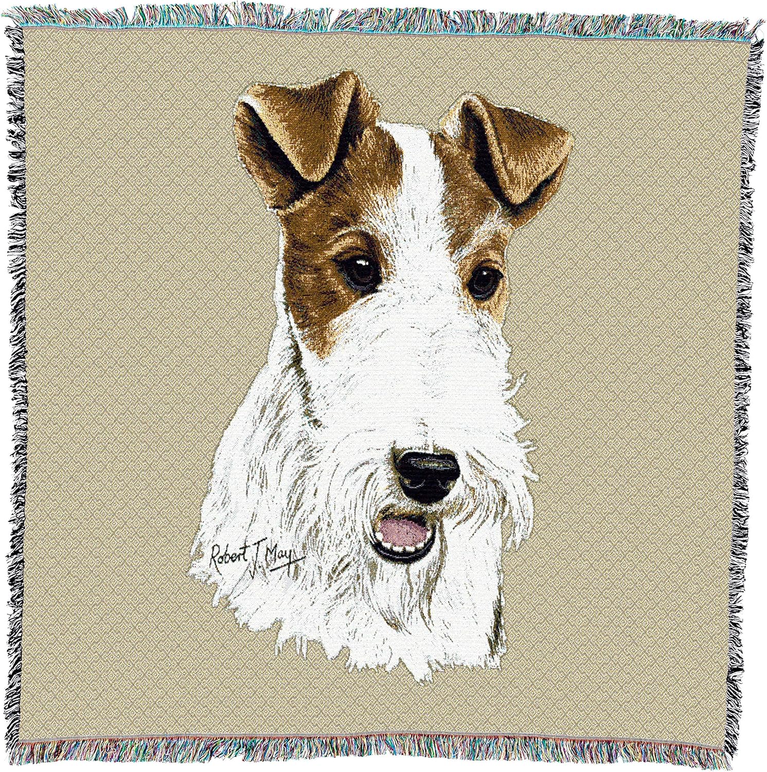 Pure Country Weavers Wire Fox Terrier Lap Square Blanket by Robert May - Terrier Group - Gift for Dog Lovers - Tapestry Throw Woven from Cotton - Made in The USA (54x54)