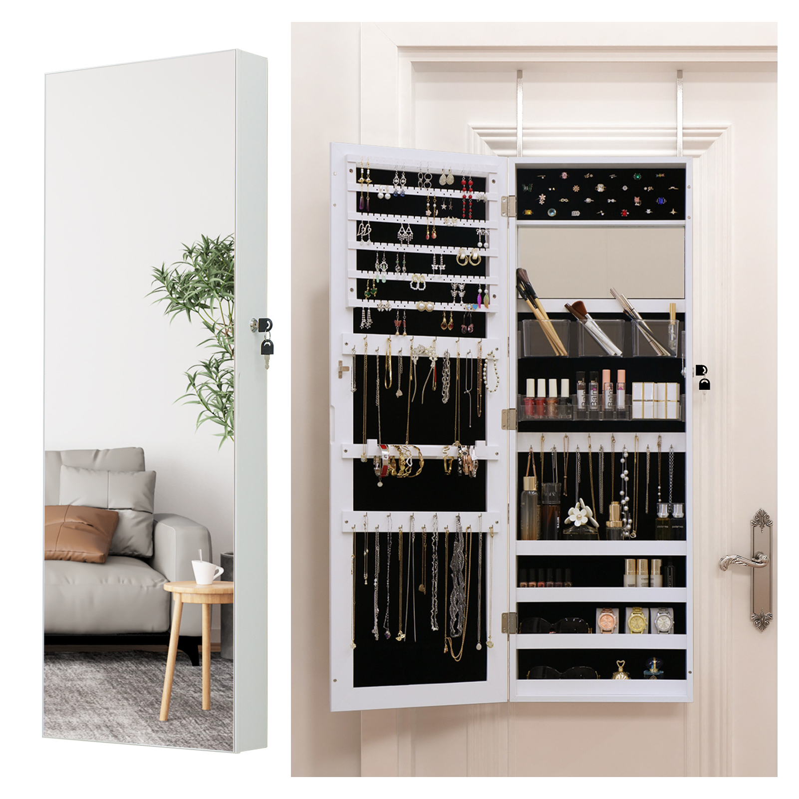 Amazon.co.jp: WH-IWOS 収納付きドア掛けミラー 壁掛け鏡 木製 大容量