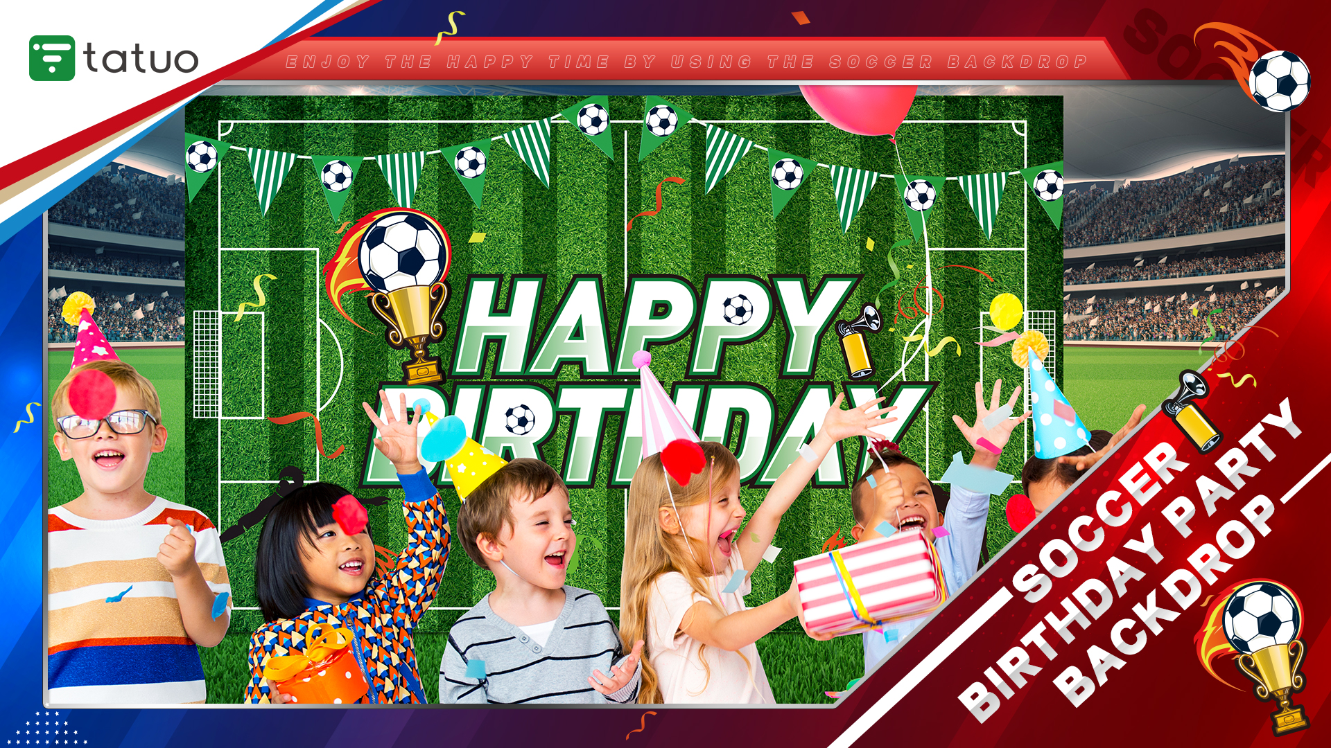 Tatuo Soccer Backdrop 43x71 Inch, Football Field Birthday Background