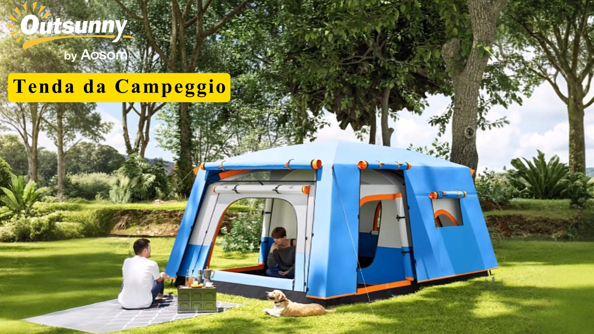 Outsunny Tenda Tunnel Campeggio 3 Posti – Camera E Soggiorno, Impermeabile 200x420 Cm Verde