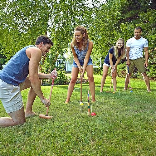 Vista 10 de Franklin Sports Juegos de croquet portátiles para patio trasero – Juegos completos de croquet para 4 + 6 jugadores con mazos, bolas de croquet +