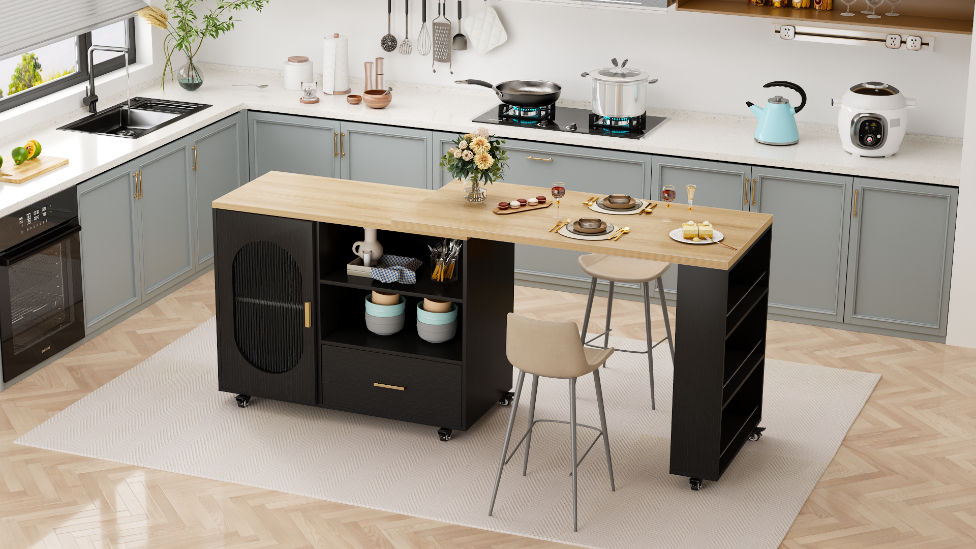 Amazon.com: LVB Kitchen Island with Storage, 360° Rotating Island