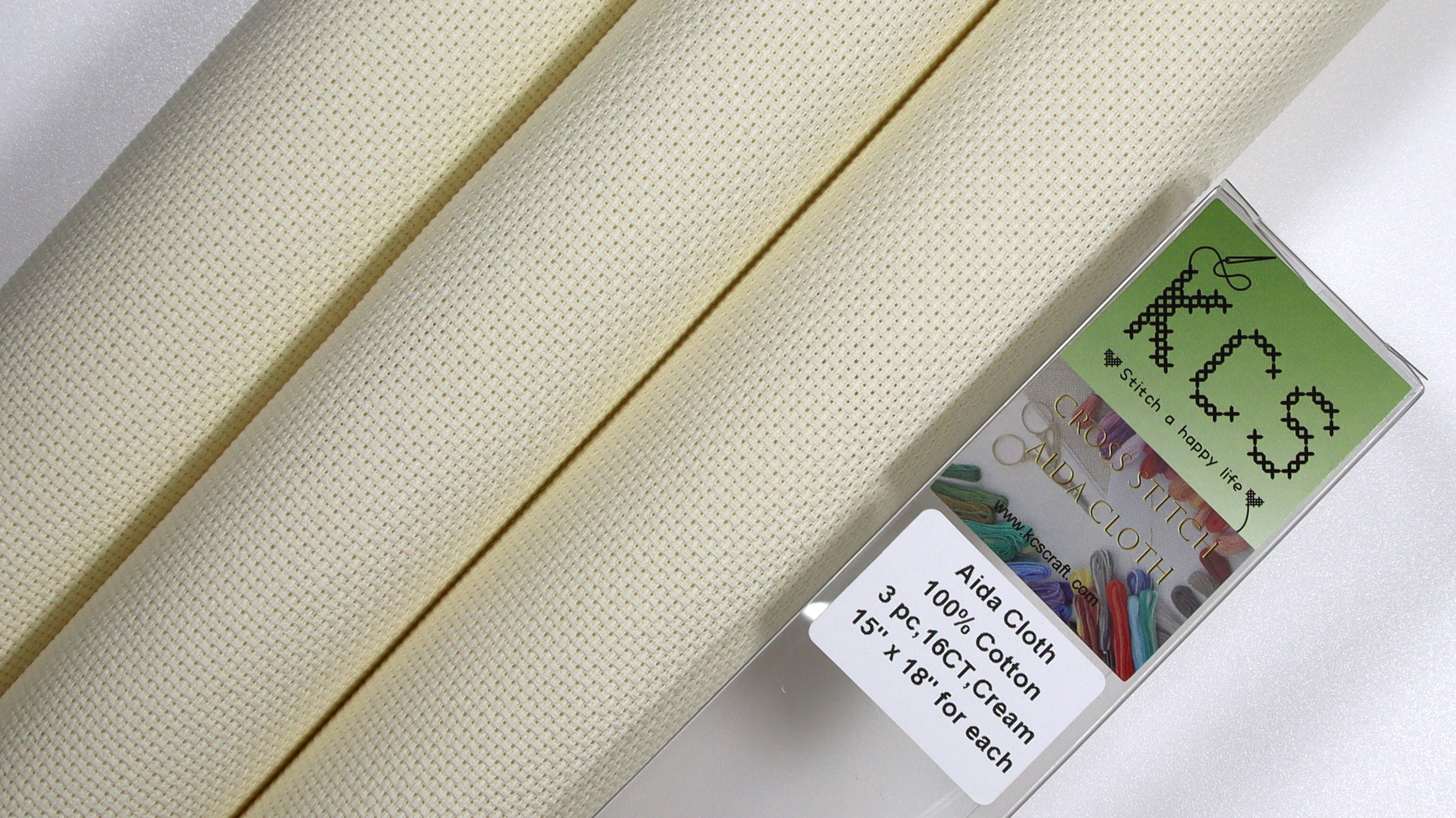 Image of KCS 3 pc of 15 inch x 18 inch Counted Cross Stitch Cotton Aida Cloth Needlework Rolled Fabric Box,16CT,Cream