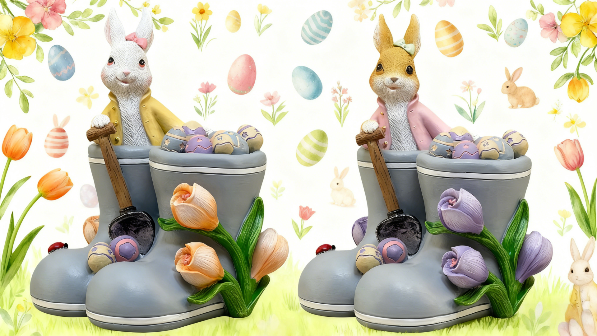 Estatua de zapato con conejito y huevo de Pascua decorativo miniatura 7