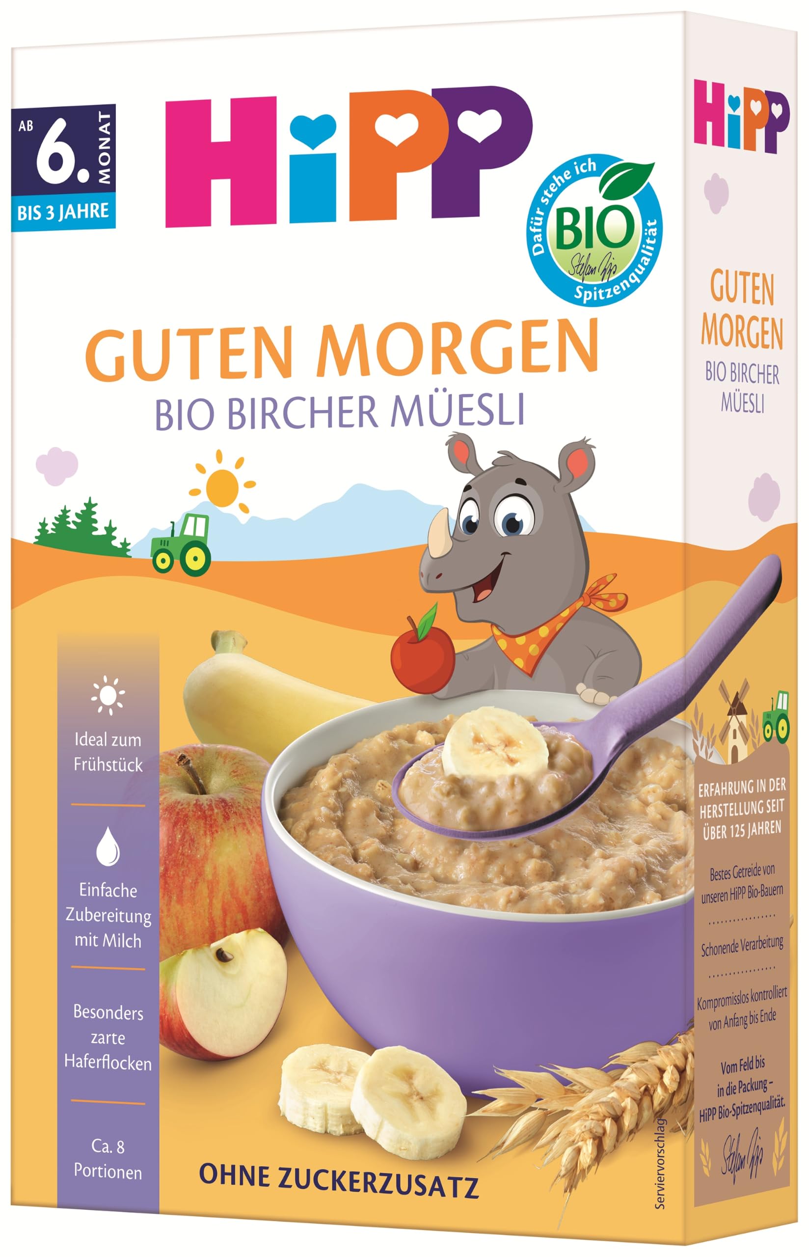HiPP Bio Früchte-Müesli (8 x 200g), ab 10. Monat, mit wertvollem Vollkorngetreide, ohne Zuckerzusatz, ohne Rosinen, besonders feine Stückchen - leicht zu kauen, ideal für erste Selbstlöffelversuche