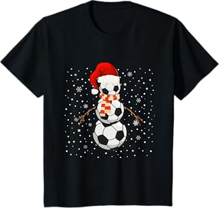 Funny Football Tee\'s Store Funny Football Snowman for Boys Girls Christmas Soccer T-Shirt