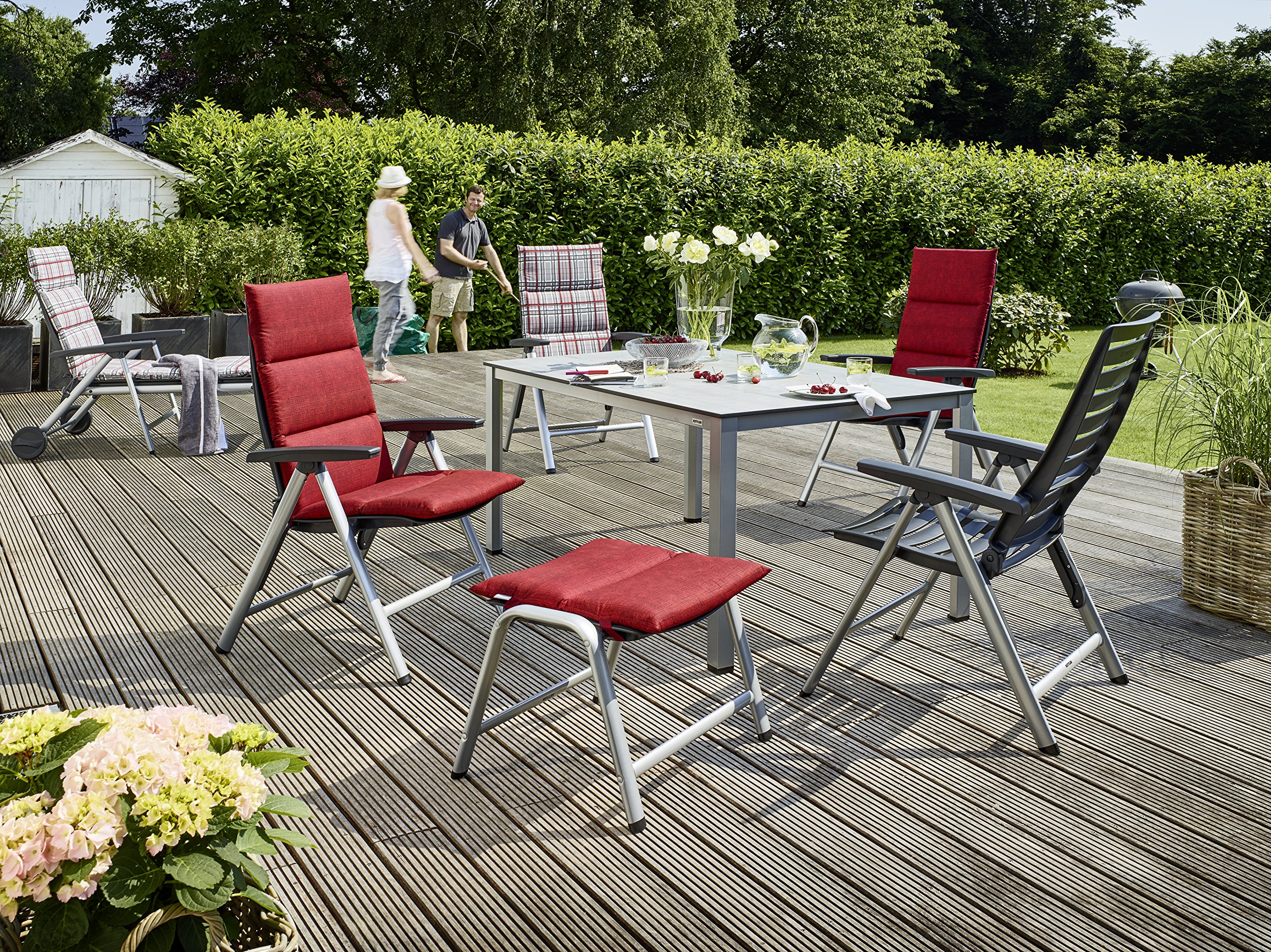 Kettler Gartenstuhl Hochlehner - stabiler Klappsessel für den Garten - Rückenlehne mehrstufig verstellbar - silber & anthrazit