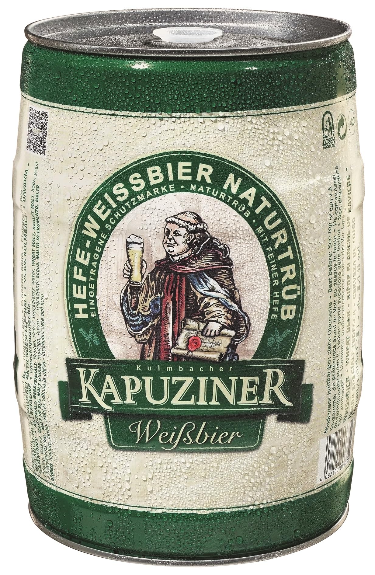 Kapuziner Hefe-Weissbier Naturtrüb 5,0 l Partydose mit Zapfhahn Weizen Weißbier PFANDFREI (1 x 5,0 l)