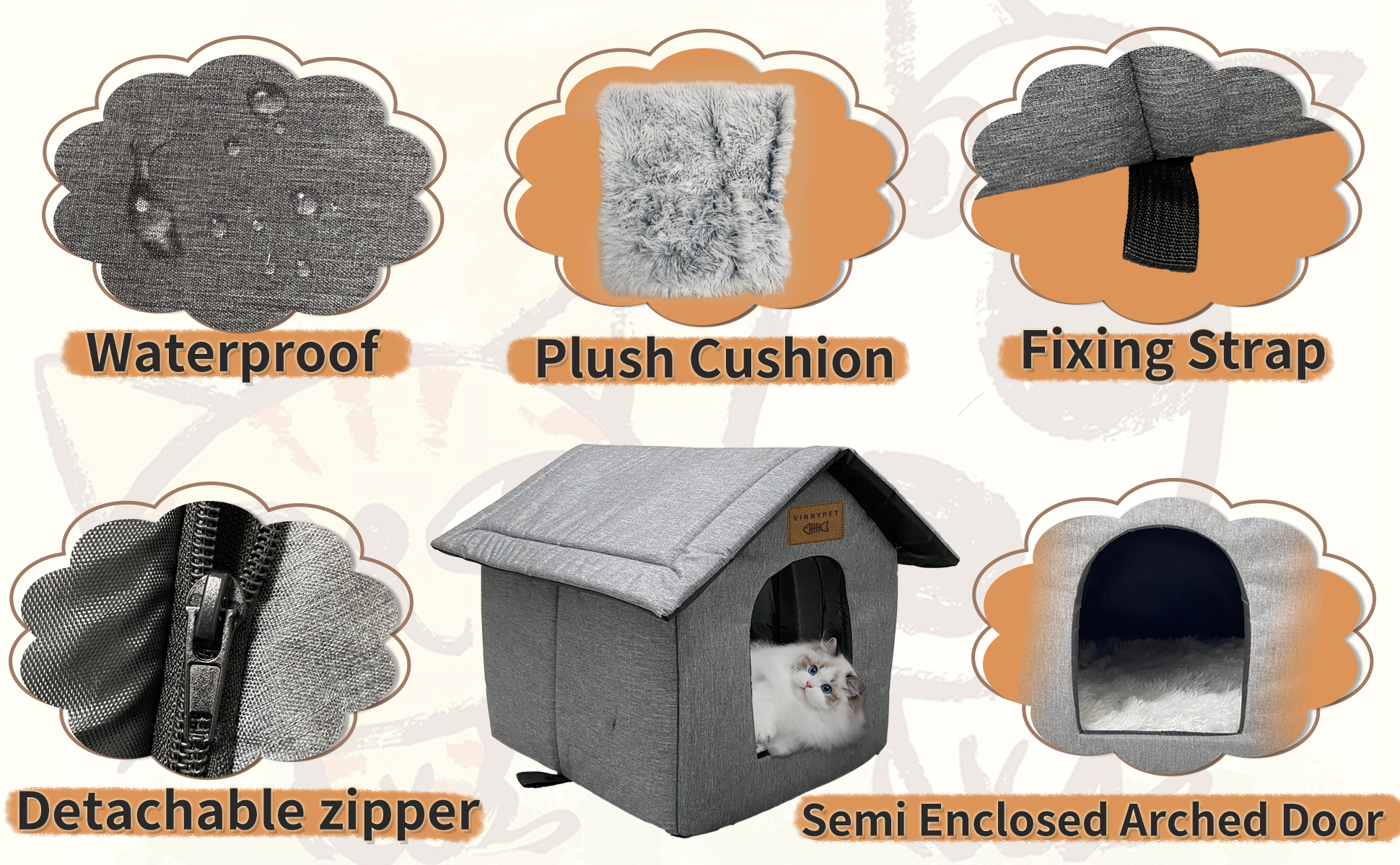 Casetta Per Gatti Esterna Impermeabile MUYYIKA - Con Cuscino Rimovibile, Rifugio Per Randagi, Tre Dimensioni - Foto 10