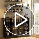 Loomie Bar Table Cabinet with LED & Drawer, Mini Liquor Bar with 8-Tier Storage & Stemware Holder, Wine Alcohol Bar Stand with Glass Door & Adjustable Wine Rack, Crescent Shaped Counter for Home Pub