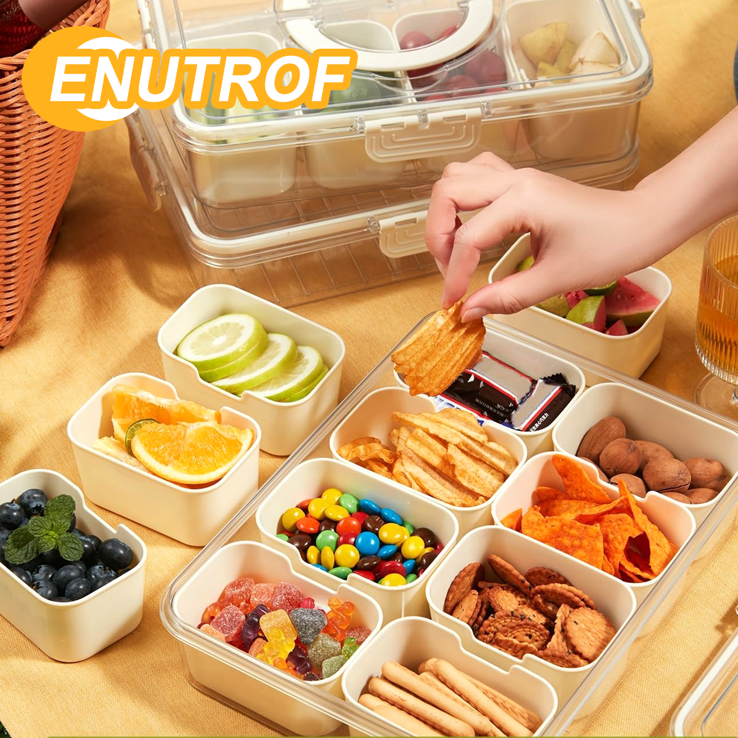 Vassoio Portasnack Con Coperchio Ermetico E Scomparti – 28x21x6,5 Cm – Per Caramelle, Frutta Secca, Spezie, Picnic E Viaggi - 3
