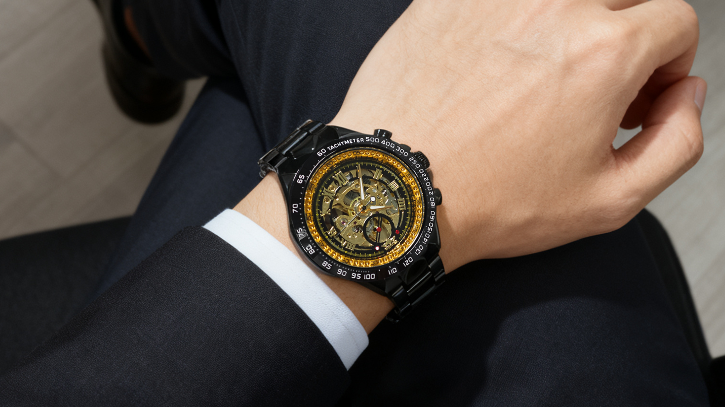Amazon.com: IK COLOURING Men's Watch, Mechanical Stainless Steel