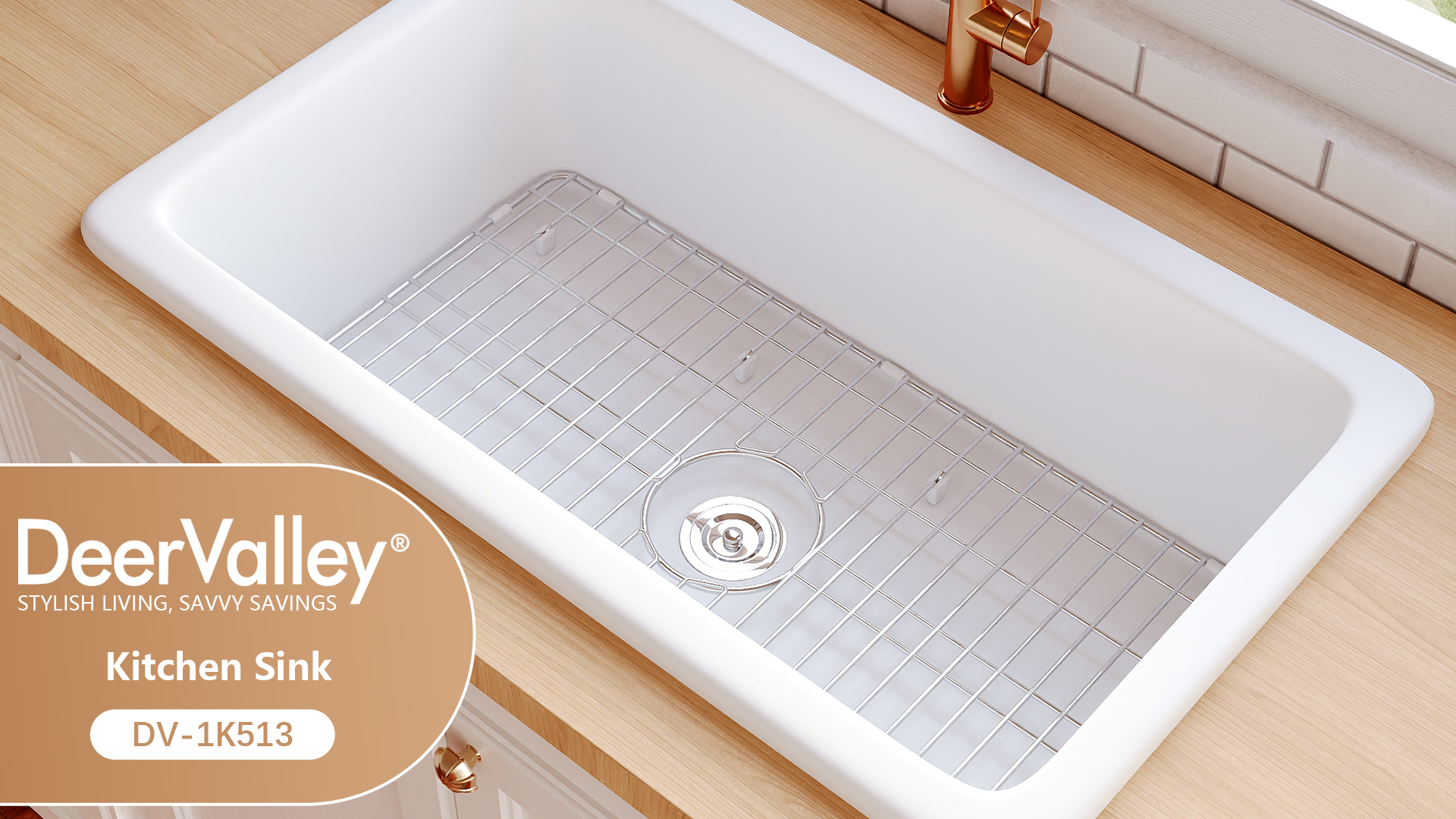 DeerValley Undermount Kitchen Sink 32 inch, White Fireclay