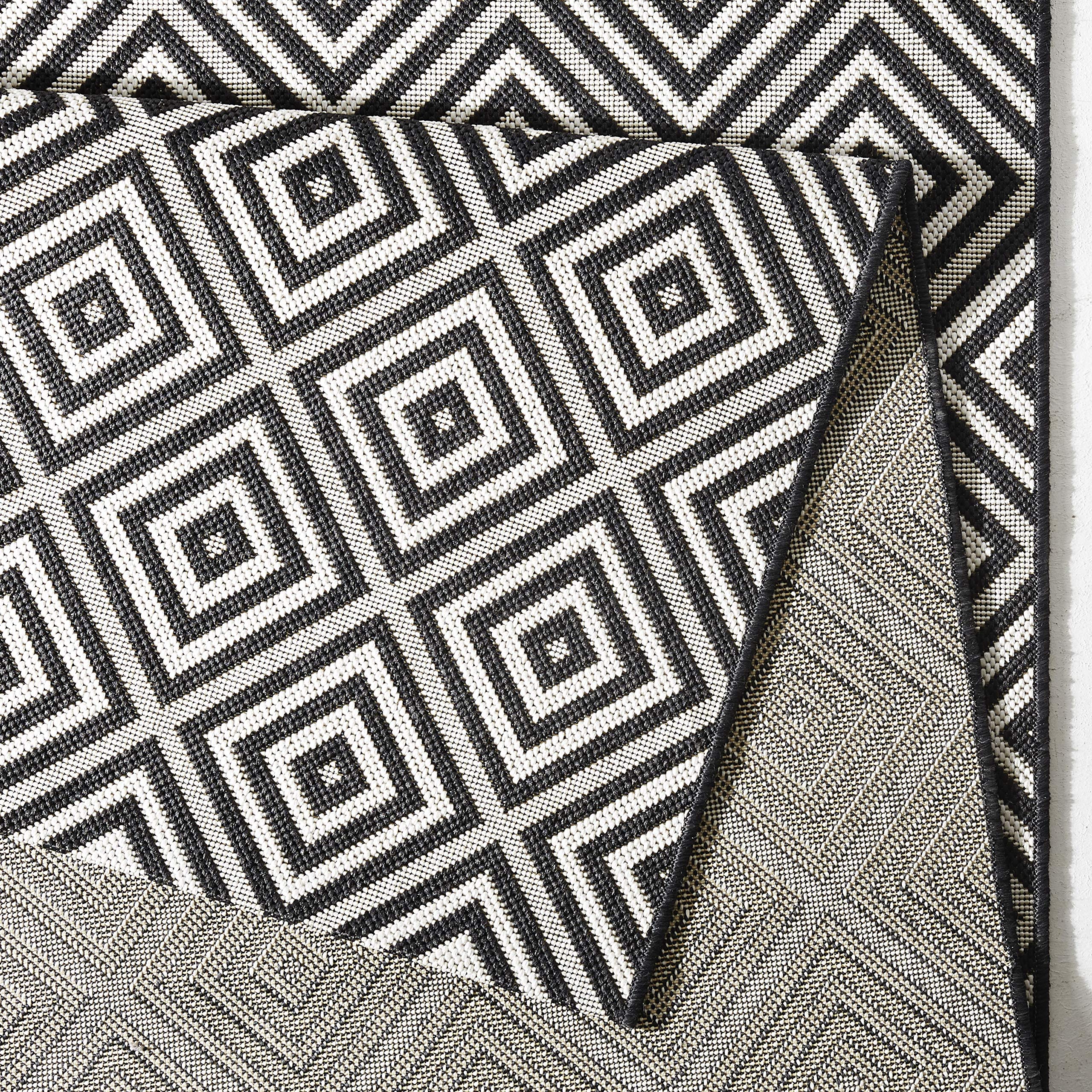 NORTHRUGS In- und Outdoor Teppich Karo 160x230cm - Wetterfest Modern Geometrisches Muster Kariert Allover Design Läufer für Balkon Terrasse Garten Wintergarten Wohnzimmerteppich Wasserfest in Schwarz
