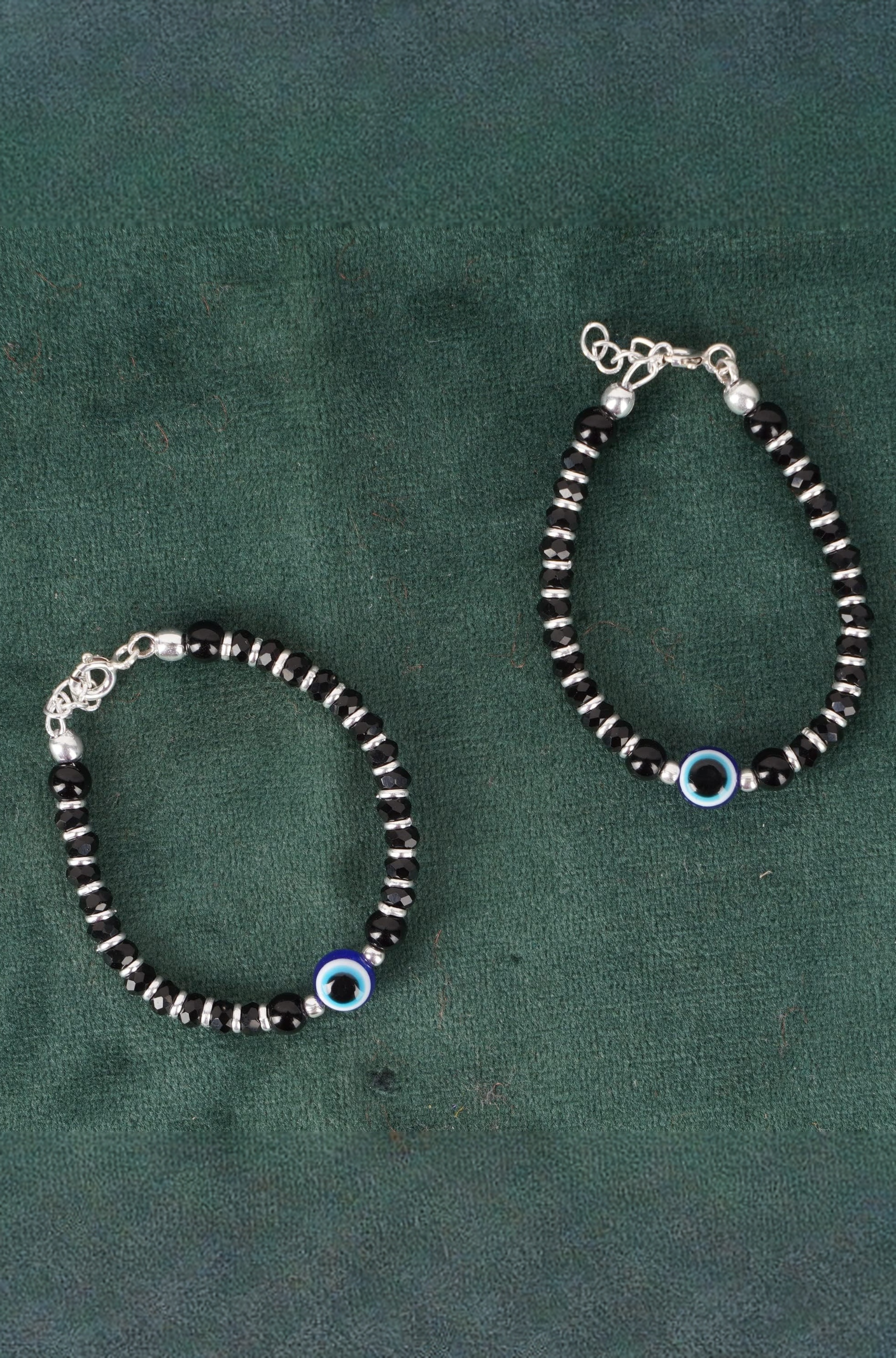 - 925 Pure Silver Evil Eye Baby Nazariya Bracelet with Black Crystal & Silver Beads for New Born Baby Boys and Girls (Length - 4 Inch, New Born to 6 Months)