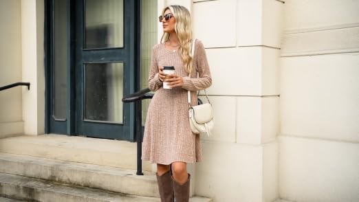 BELAROI Plus Size Sweater Dress - Long Sleeve Ribbed Knit Crewneck Tunic With Pockets For Fall & Winter