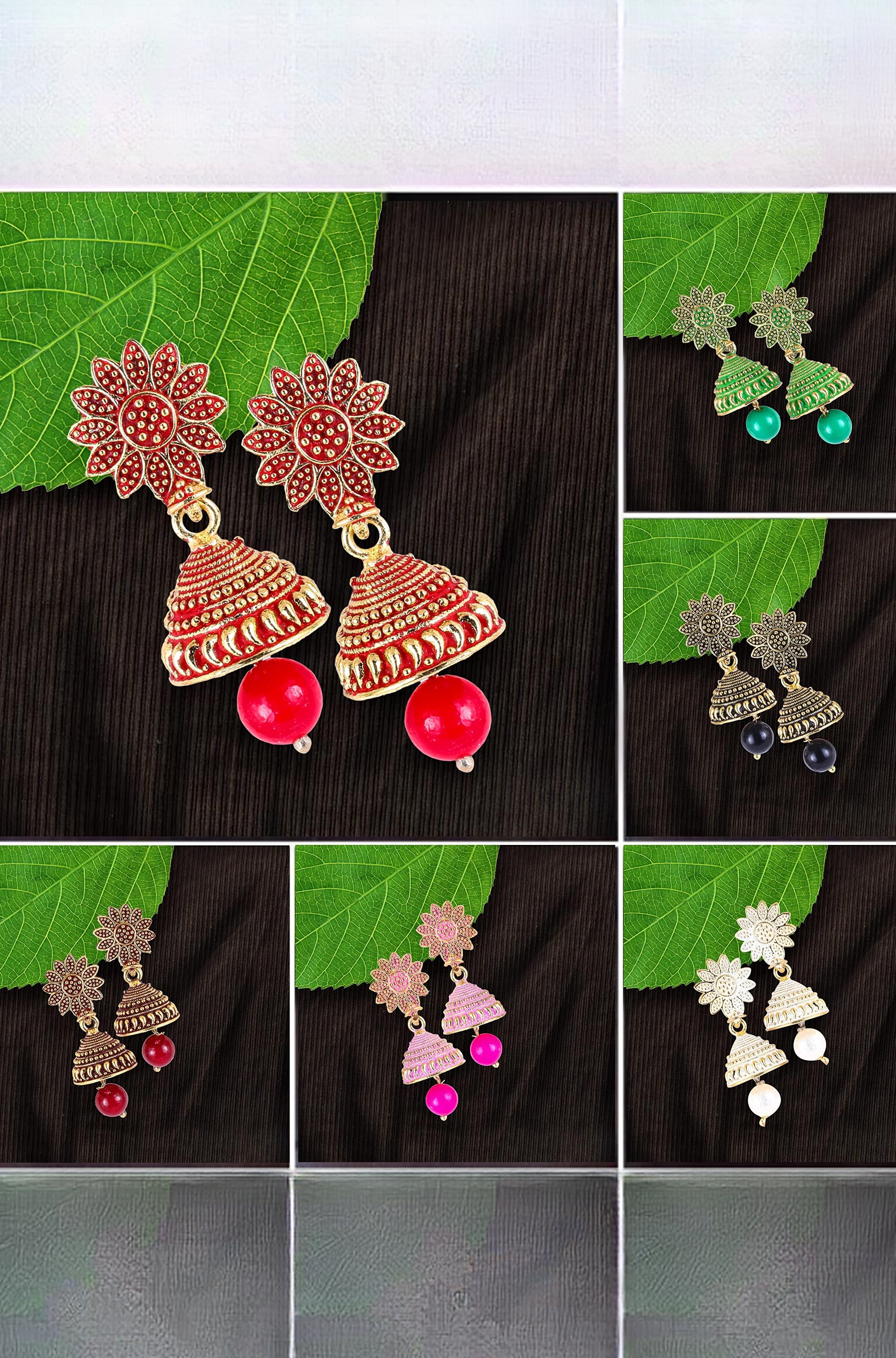 Jhumka Earrings For Women Girls Ladies Earrings Combo Set Valentine Gift Traditional Wedding Gold Meenakari Ethnic Antique South Indian Round Small Pearl Moti Jhumkas Feather Peacock Jhumki