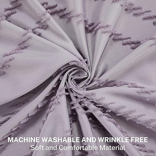 Miniatura 2 de Cortina de ducha extra larga de tela tejida morada de 84 pulgadas, cortina de ducha con rayas cheurón copetudo, 72 x 84 pulgadas, moderna, elegante,