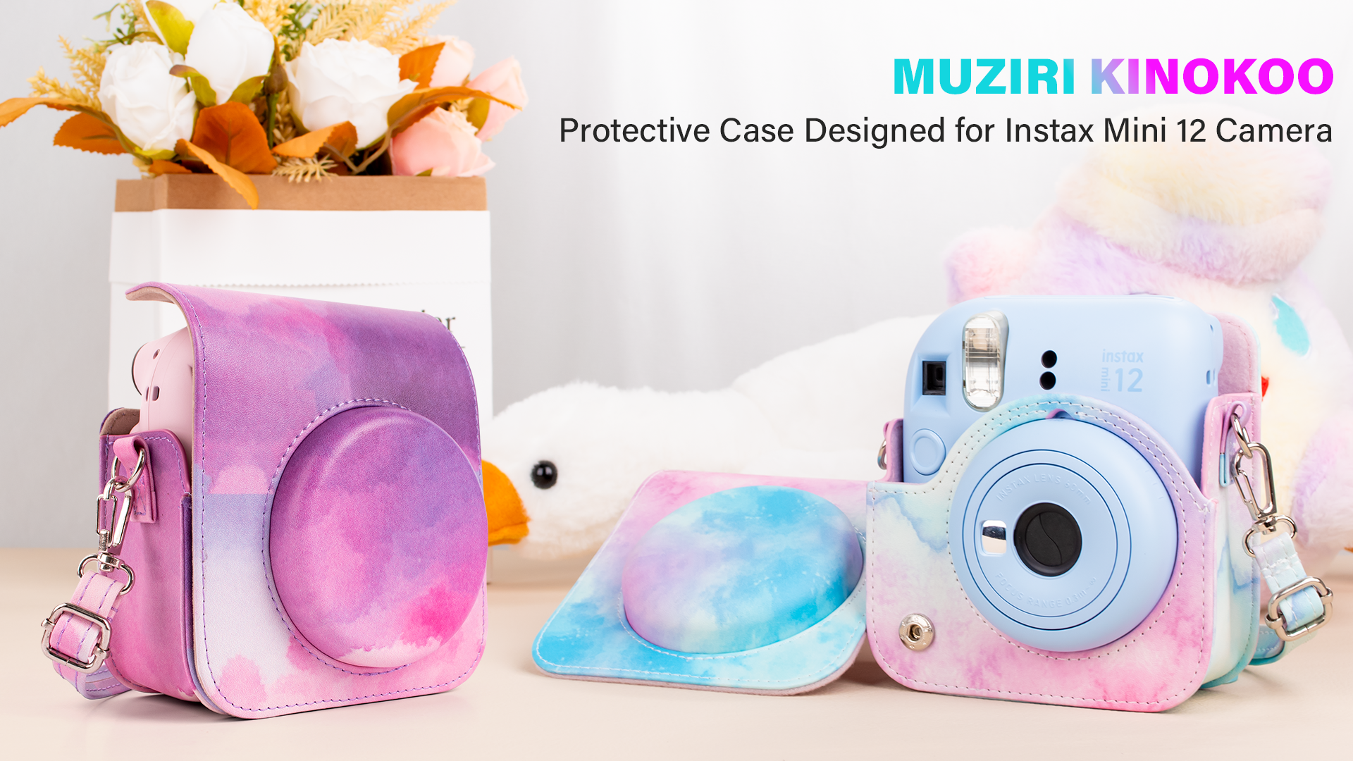 Funda De Cuero Sintético Para Fujifilm Instax Mini 12/11 – Con Bolsillo Para Películas Y Correa De Hombro Ajustable (Lila)