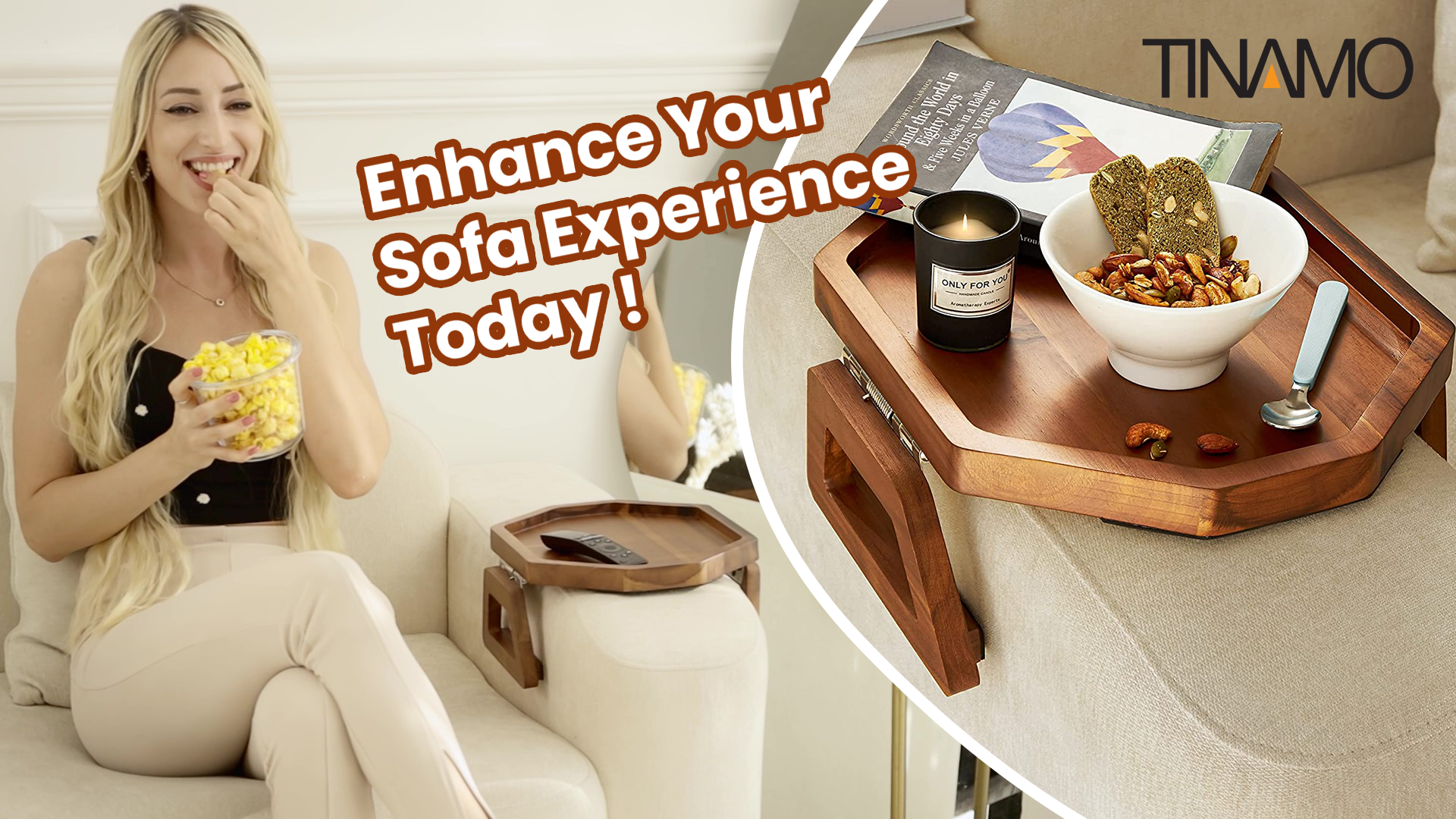 Amazon.com: Tinamo Octagonal Acacia Sofa Arm Tray, Couch Armrest