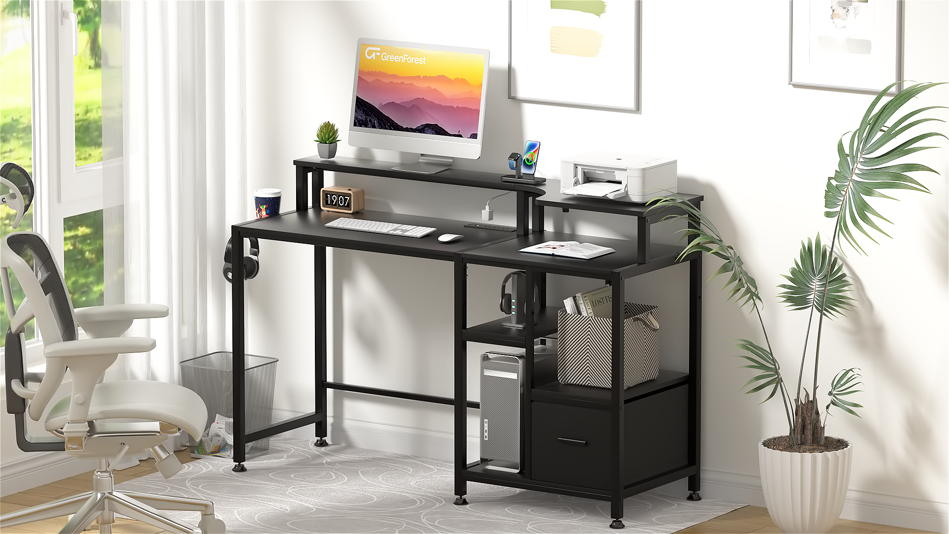 Amazon.com: GreenForest Computer Desk with Drawers and Power
