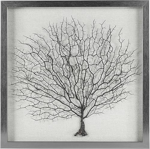 Huji Decoración de pared de caja de sombra de raíces de árbol plateado