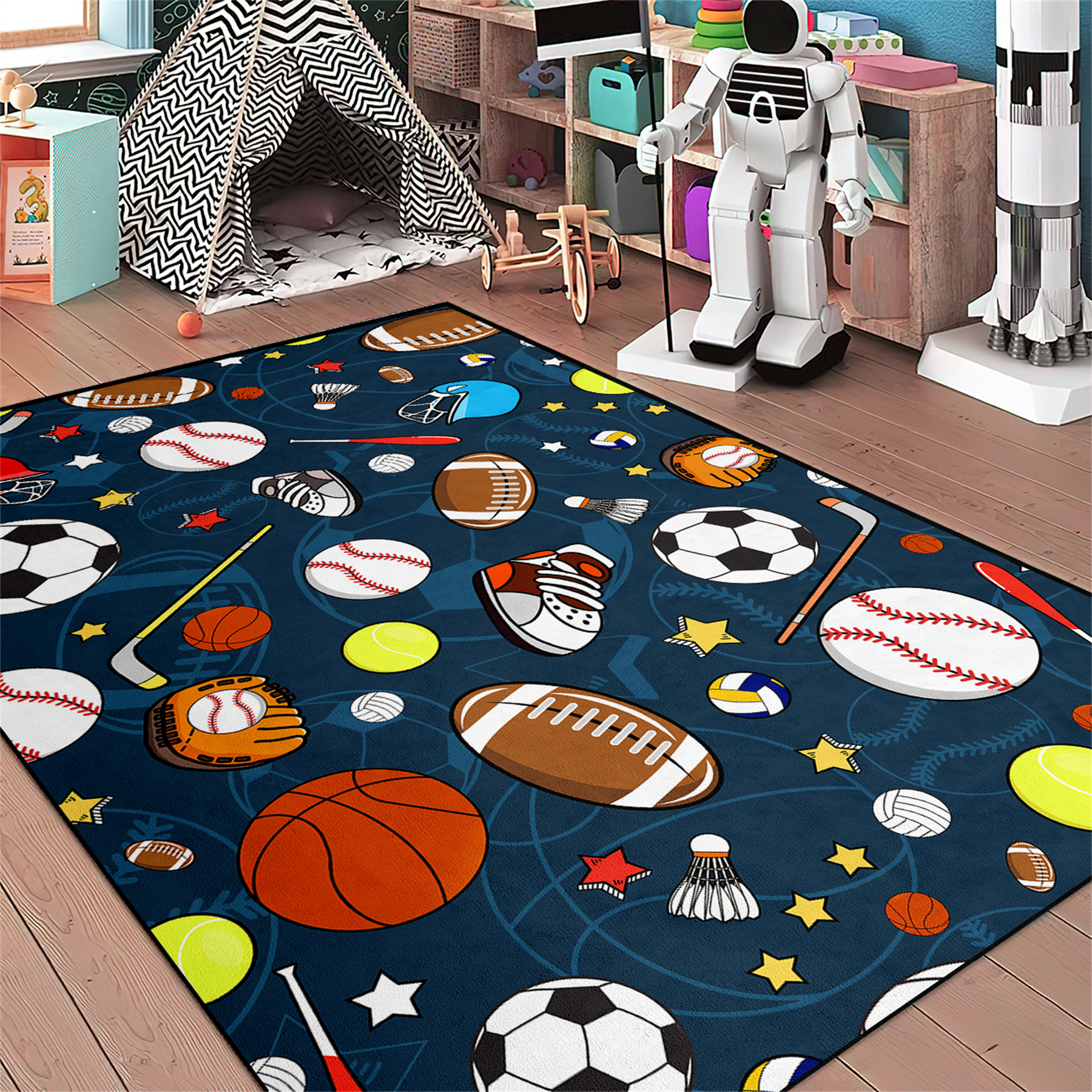 Tapete deportivo para niños 3x4 ft, diseño multideportivo miniatura 7