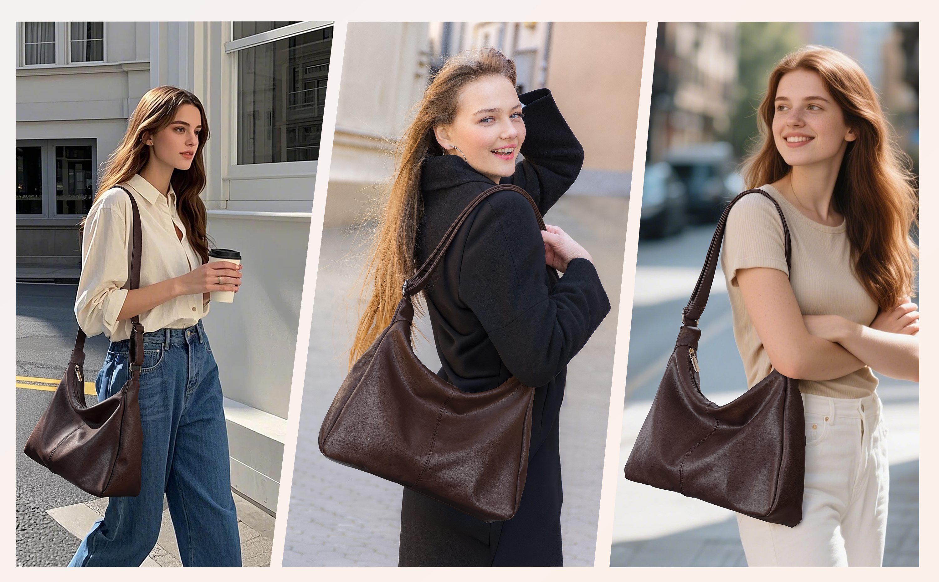 Bolso Hobo para Mujer, Cuero Vegano, Correa Ajustable miniatura 7