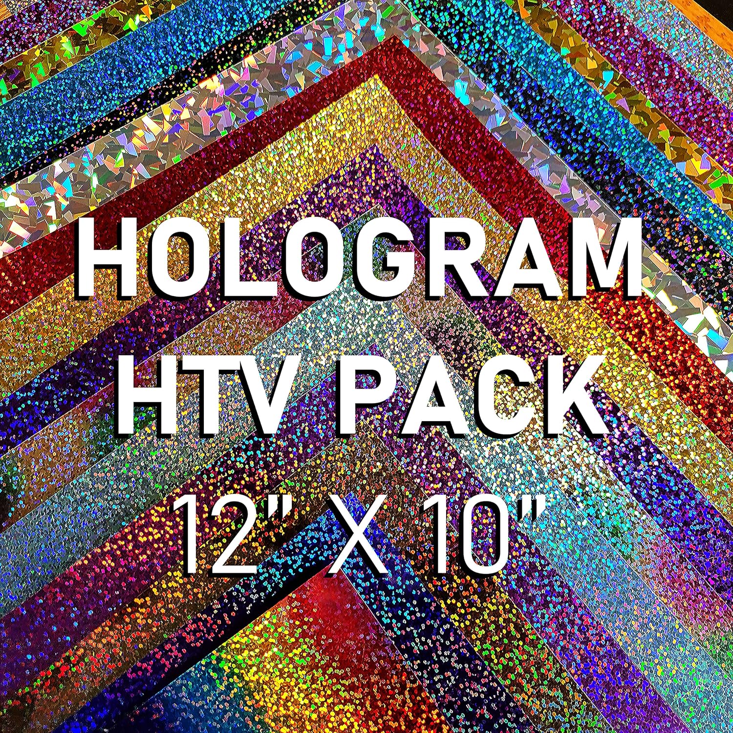 Holographic Heat Transfer Vinyl Bundle: 15 Pack 12" x 10" Iron on Vinyl for T-Shirt, 15 Assorted Colors for All Cutter Machines and Heat Press Machines