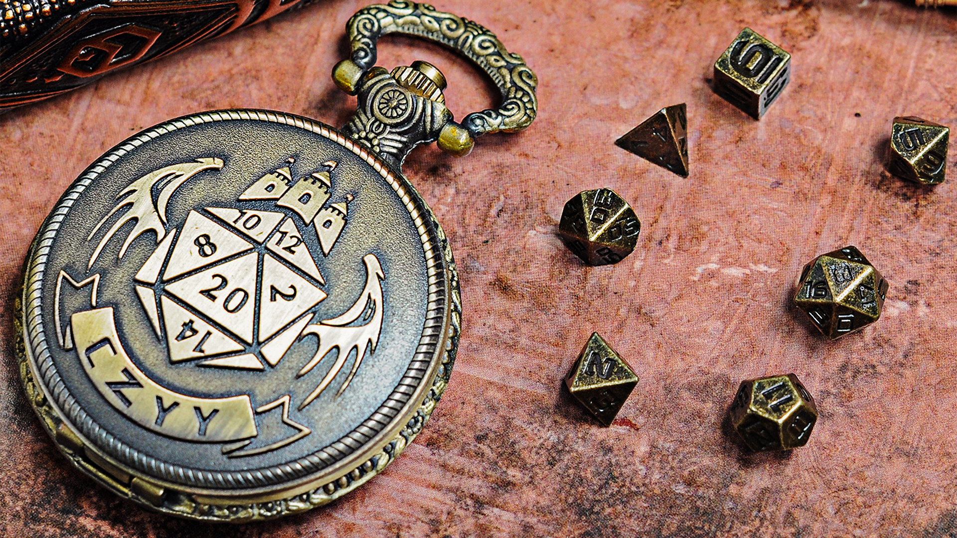 HQRKOTM Ensemble 7 Dés Polyédriques Métal D&D Avec Boîte Montre De Poche Vintage