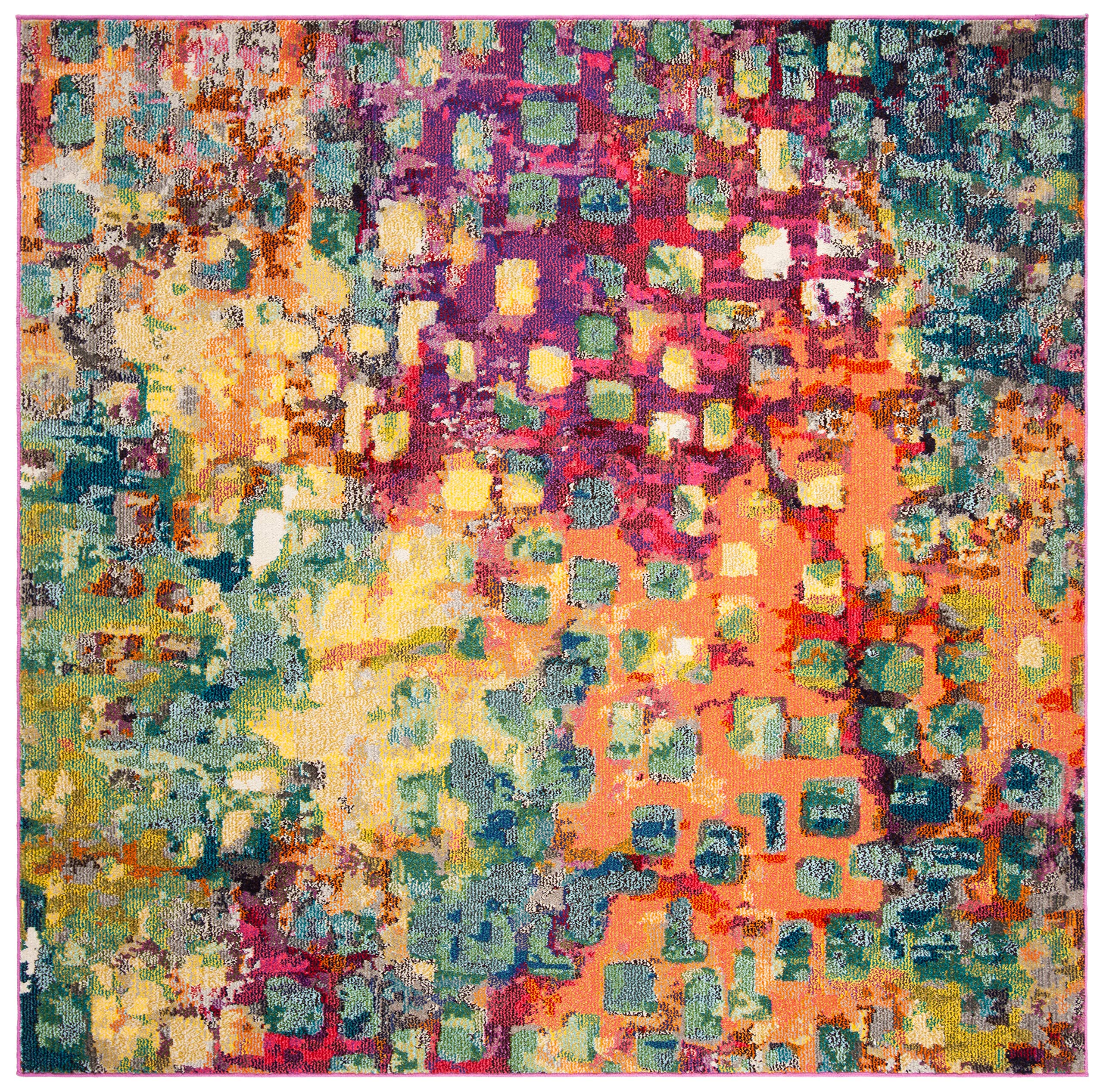 Tapis à poil court fuchsia et or pour chambre 122x122