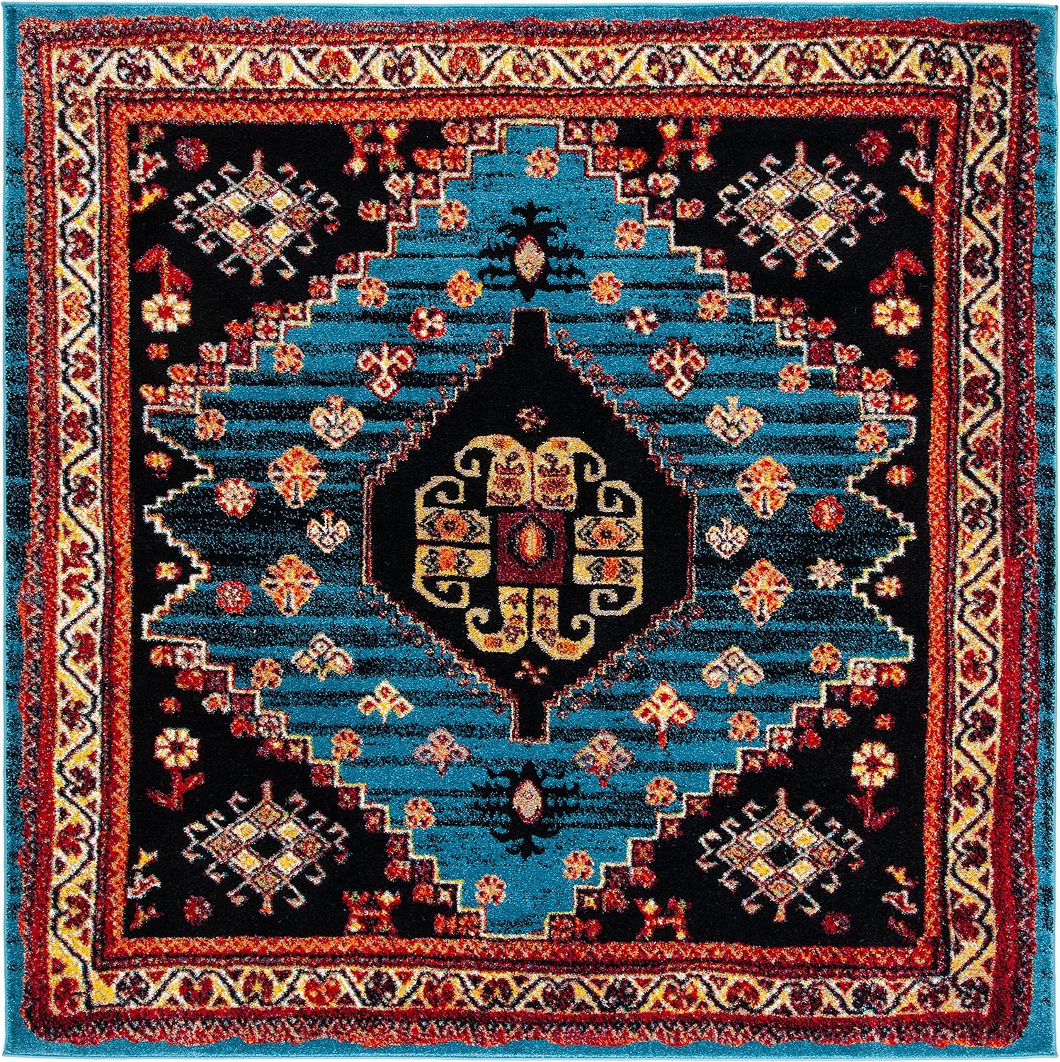 SAFAVIEH Vintage Hamadan Collection Area Rug - 6'7" Square, Blue & Black, Traditional Oriental Design, Non-Shedding & Easy Care, Ideal for High Traffic Areas in Living Room, Bedroom (VTH203M)