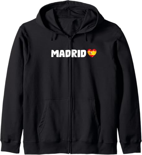 Camiseta de la ciudad de Madrid con la bandera de España Zip Hoodie