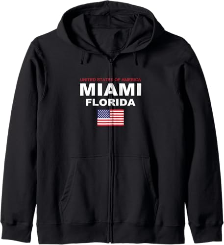 Cool Miami Florida with USA Flag Illustration Graphic Design Zip Hoodie