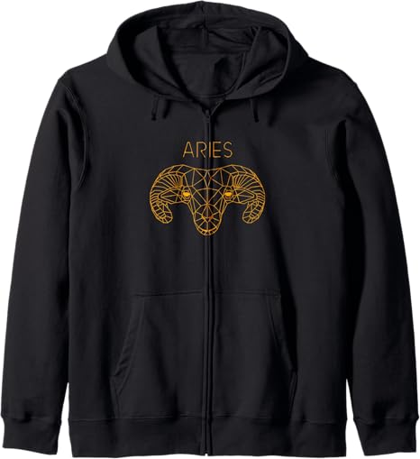 Aries Geometric Ram Zodiac Sign Horoscope Birthday Zip Hoodie