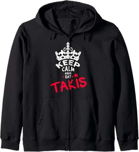 Keep Calm And Eat Takis Sudadera con capucha con cremallera White Foodies Design, Negro -