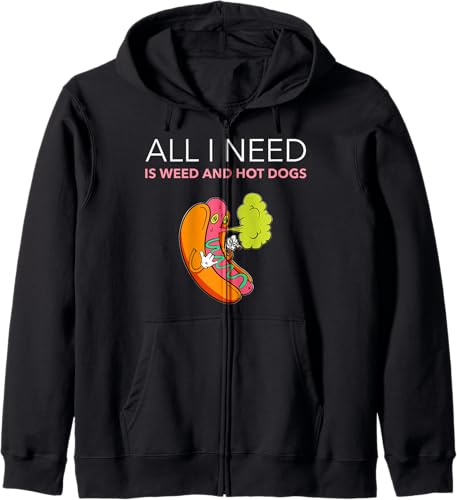 Funny Weed Smoking Hot Dog Tee Gifts Marihuana Pot Fast Food Zip Hoodie