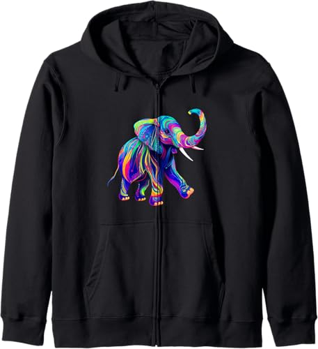 Retro synthwave 80s 90s Elephant Trunk up chakra yoga Zip Hoodie