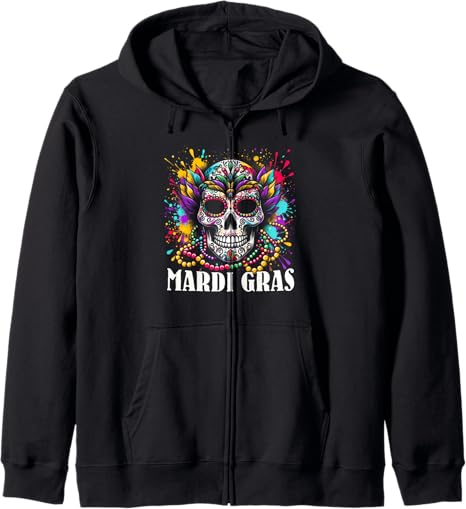 Colorful Sugar Skull Beads Mask Mardi Gras Tee