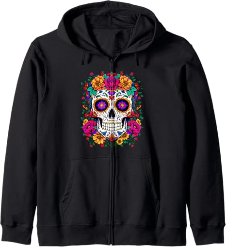 Colorful Sugar Skull Floral Art Tee Fiesta