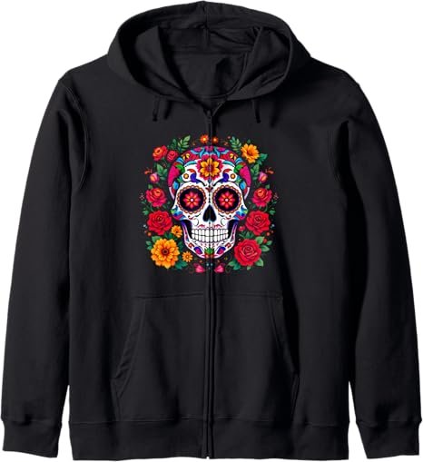 Colorful Sugar Skull Floral Art Tee Fiesta