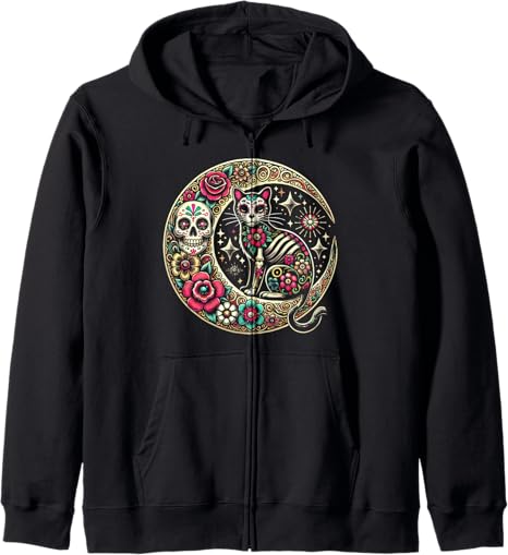 Day of Dead Sugar Cat Skeleton Skull tee for all