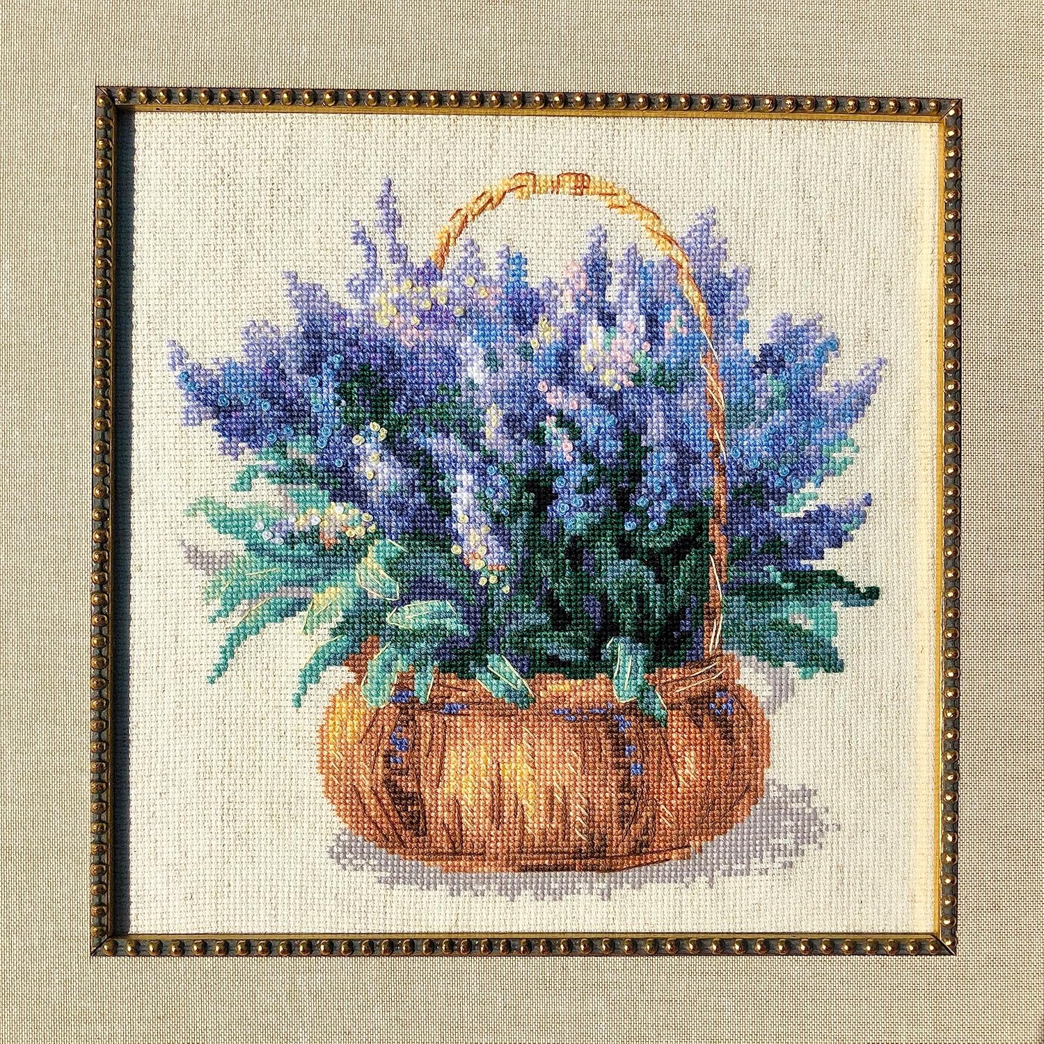 RIOLIS - French Lavender 1404, Cross Stitch Kits 9¾"x9¾, Cross Stitch Kits for Adults, Counted Cross Stitch Kits, Embroidery Kit for Beginners & Advanced, Floral Crossstitching Kits