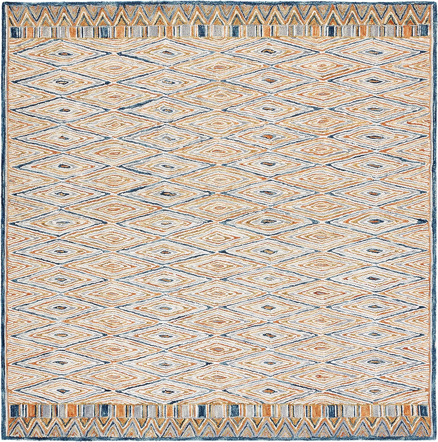SAFAVIEH Aspen Collection Area Rug - 7' Square, Gold & Rust, Handmade Boho Wool, Ideal for High Traffic Areas in Living Room, Bedroom (APN808D)