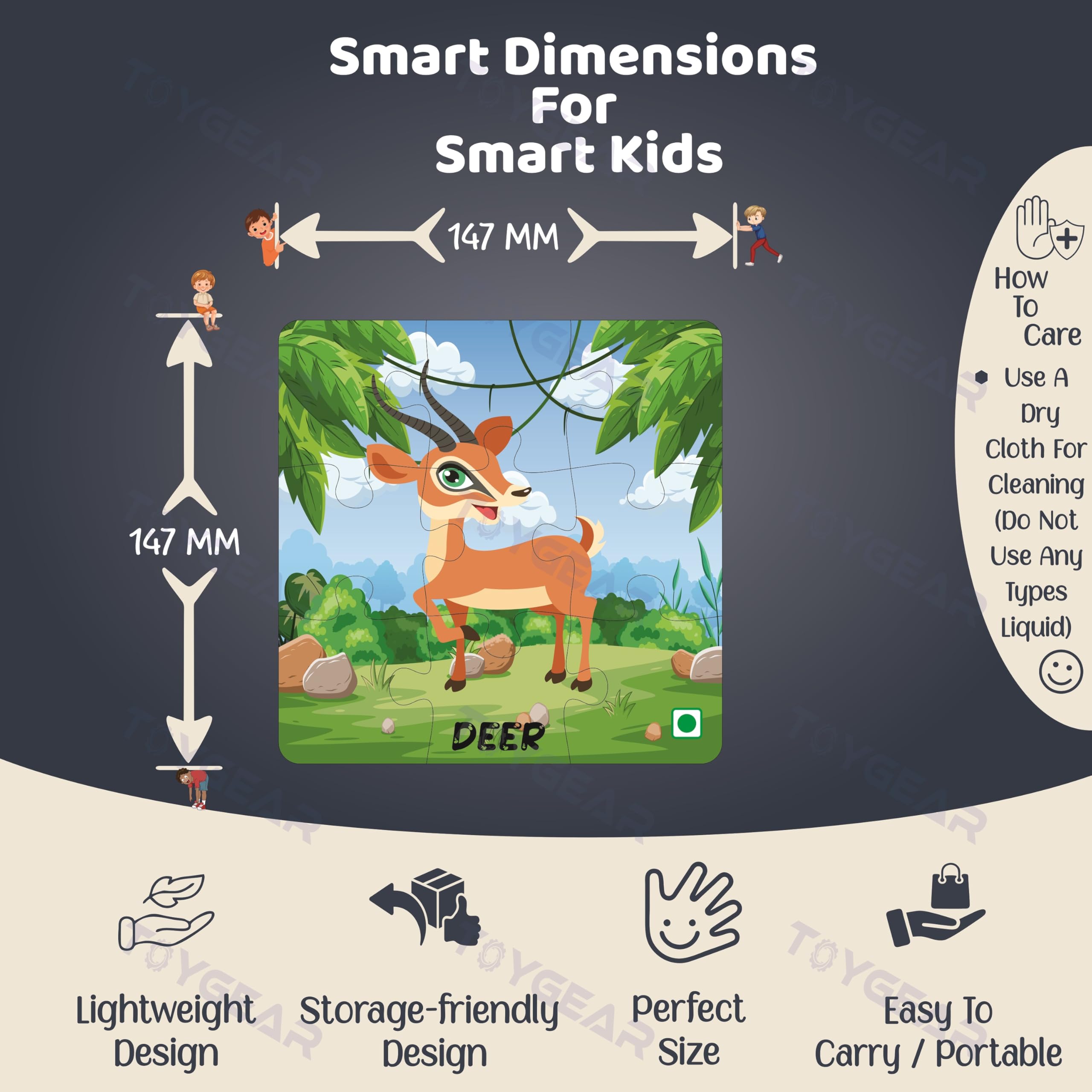 Nizomi Jungle Animal Cartoon Theme Educational Jigsaw Puzzle for Kids, 4 Pc Wooden Learning Toy, Floor Puzzle, Improves Memory, Cognitive Skills Fun Play for Boys Girls Gift for 2+ Years 1
