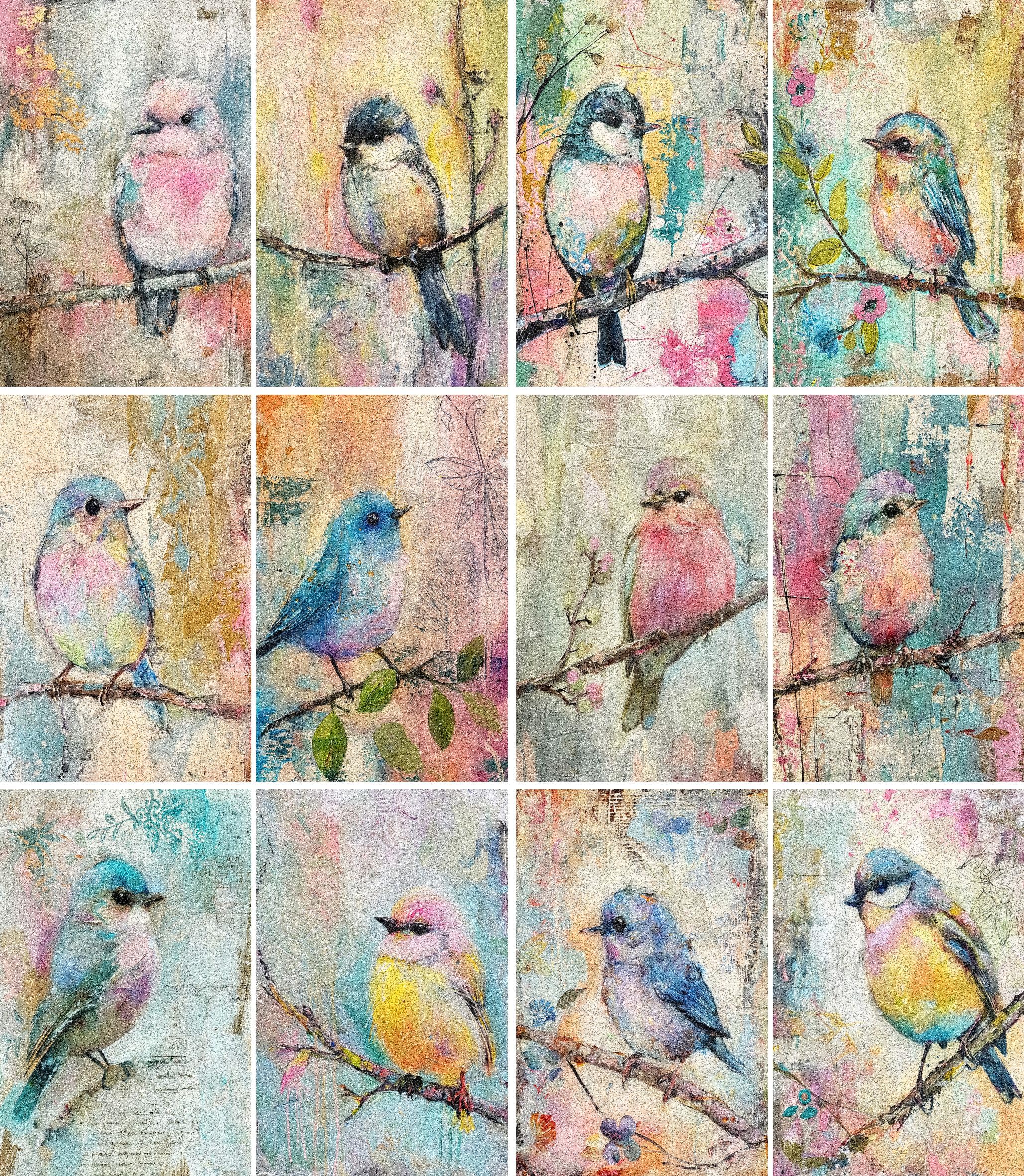 Pastel Birds Rice Paper, 8 x 10.5 inch (6pc) - Mulberry Paper for Decoupage Scrapbooking Cards Crafts by Craft Kreatively