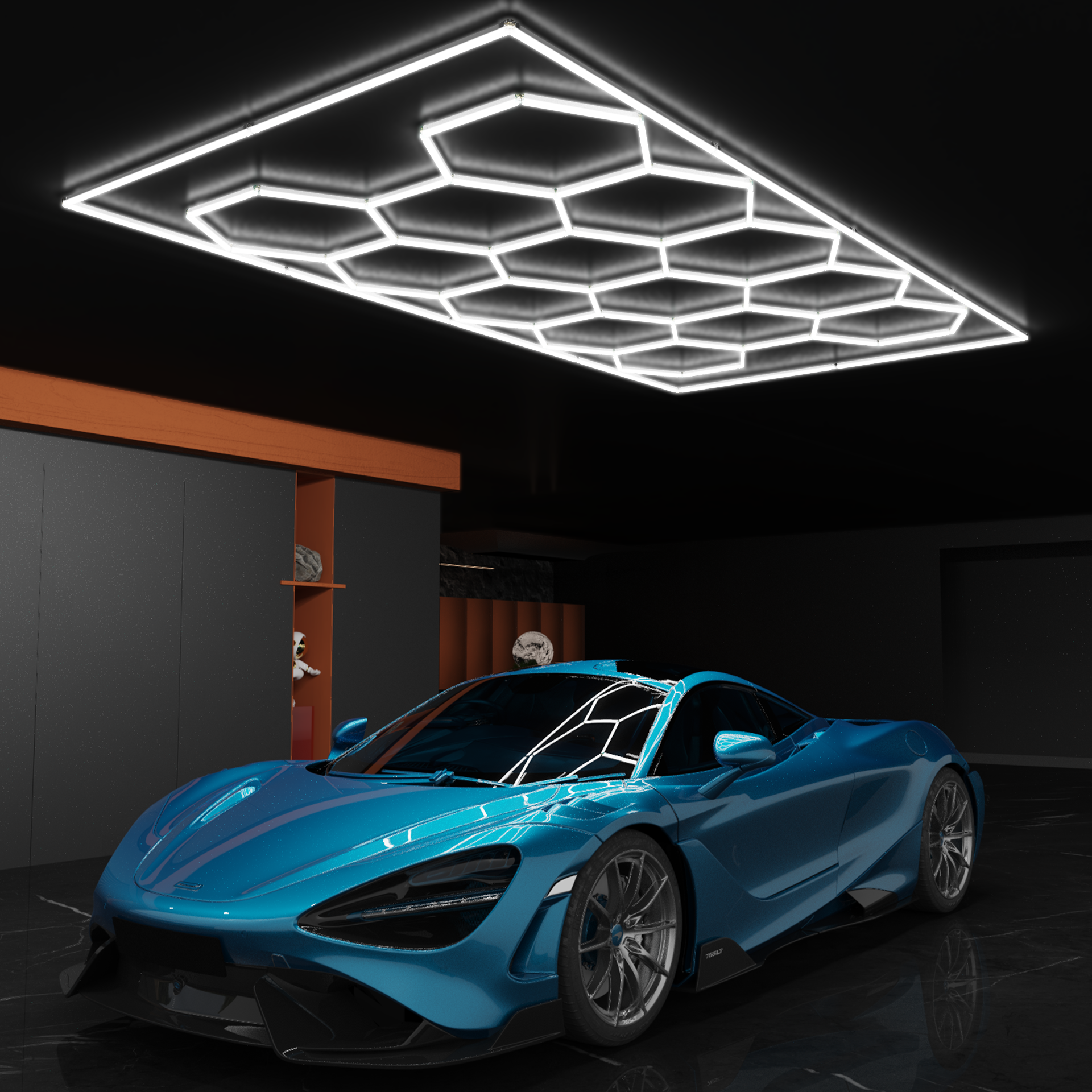 CyanCliff Hexagon Garage LED Lights.1 Grid 53W 6350LM 6500K Hex