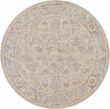 BoutiqueRugs Ivory Bordered Traditional 7ft Round Area Rug Lambswool Cloud Gray Nutmeg Smoke Oushak Istas Living Room Bedroom Dining Room Home Office Apartment 67" Round Stain Resistant Non-Shedding